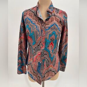 J. Crew Slim Perfect Ladies Shirt in Ratti Mediterranean Paisley Print Size 2
